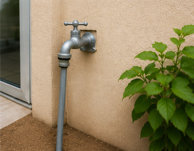 Outdoor water connection and nearby electrical outlet